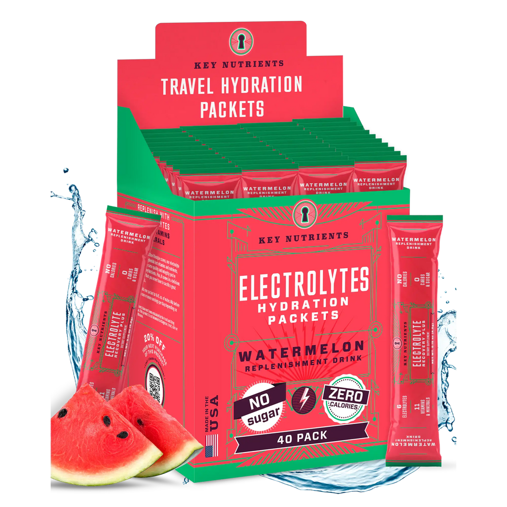 Sugar-Free Electrolyte Recovery Powder for Hydration packets in a watermelon flavor, perfect for on-the-go hydration.