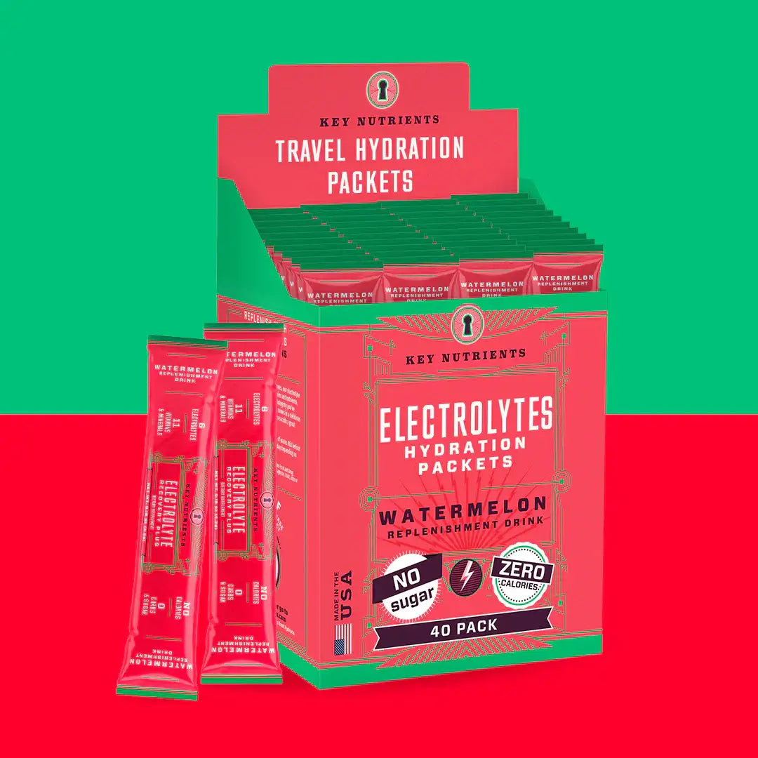Sugar-Free Electrolyte Recovery Powder for Hydration travel hydration packets in watermelon flavor.
